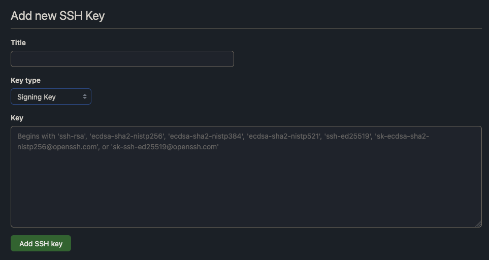 Add new SSH signing key in GitHub